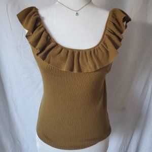 Madewell- Olive/ Mustard Knit Ruffle Top